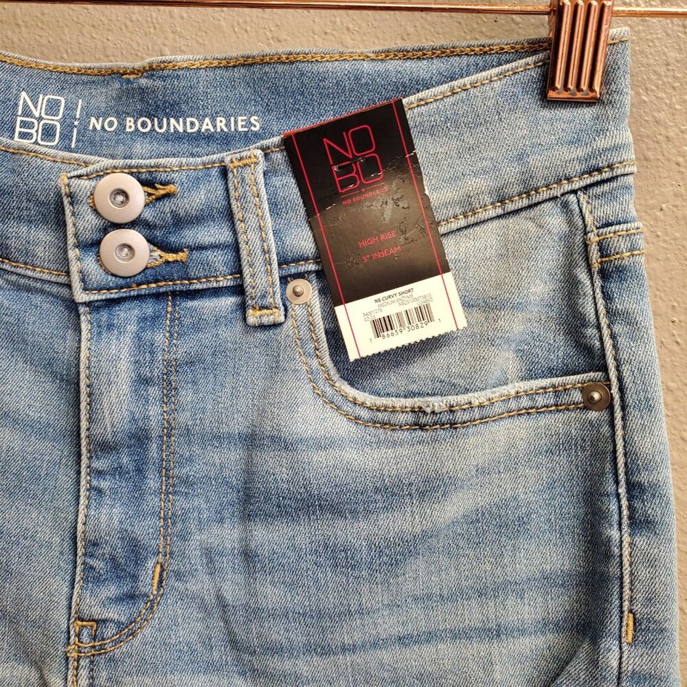No Boundaries Shorts Womens 7 Distressed Denim High Rise Curvy 3" Inseam Summer - Picture 2 of 11